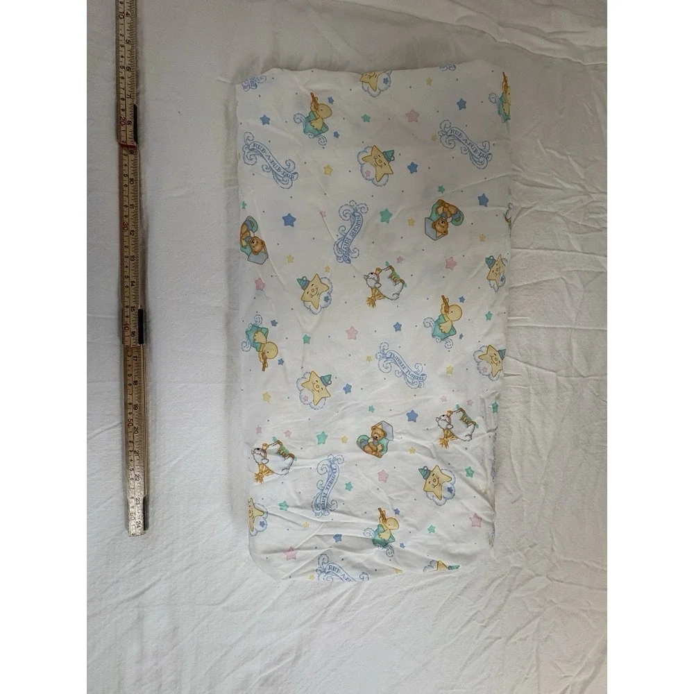 Twinkle Twinkle Rub A Dub Teddy Bear Stars Sheep Vintage Crib Sheet Light‎ Blue